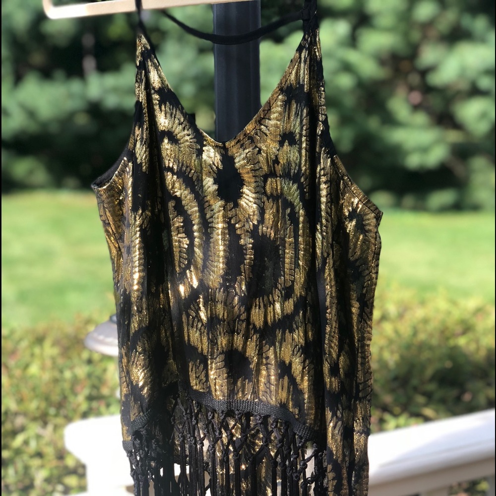 Black and Gold Fringe Top